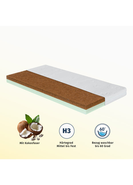 Kindermatratze - Koko / mit Kokosplatte und Aloe-Vera-Bezug – atmungsaktiv & stützend