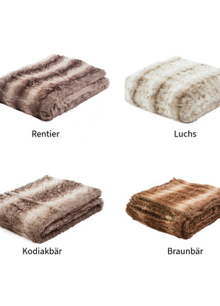 Gözze Felloptik Kuscheldecke 150x200 cm – Flauschige Wohndecke in Luchs, Rentier, Braunbär & Kodiakbär